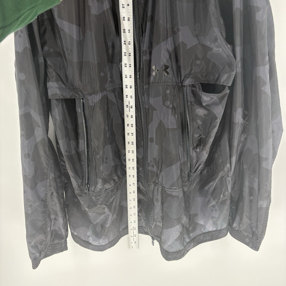 Under Armour Windbreaker Jacket Mens 2XL Vented Black Camo Hooded Full Zip Loose - Picture 6 of 10
